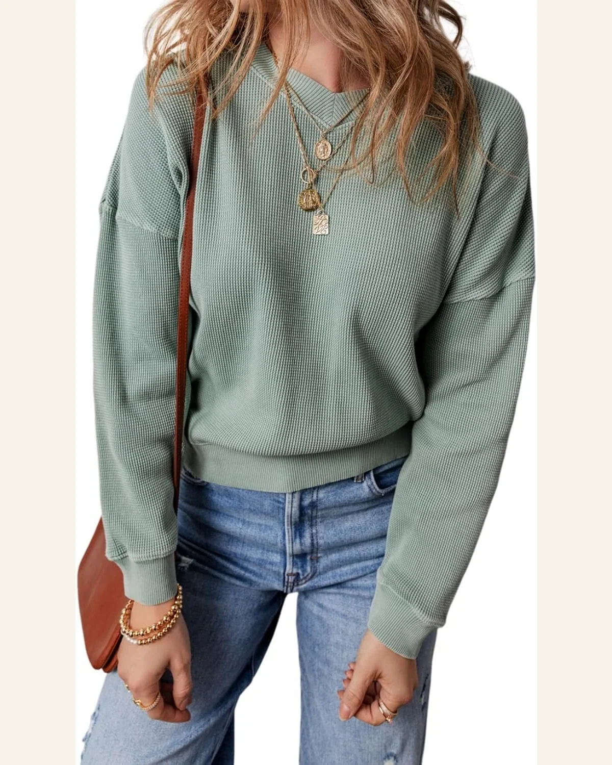 Tunic Tops Casual Clearly Aqua Waffle Knit Drop by SELINK