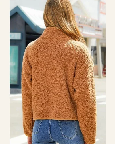 Shacket Jacket Casual Chestnut Sherpa Plush Quilted Puffer, view 2