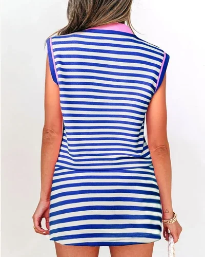 Striped 2 Piece Outfits Textured Zip Collar Sweatshirt, view 2