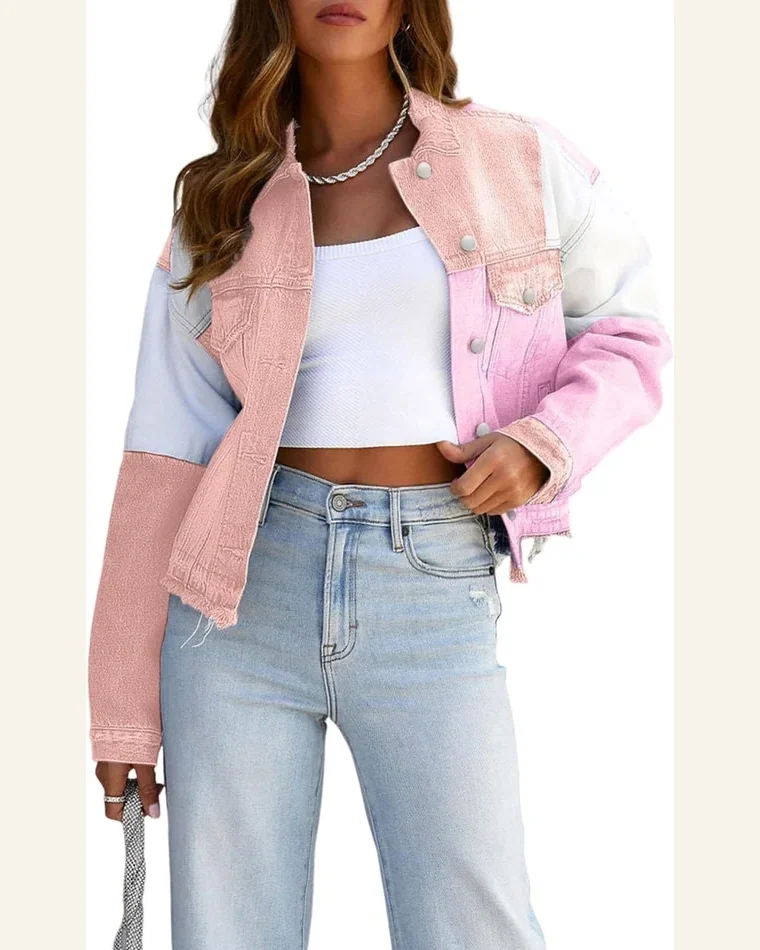 Denim Jean Jacket Casual Pirouette Color Block Denim by SELINK