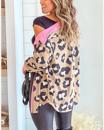 Button Down Shirts Long Sleeve Leopard Print Top, view 2