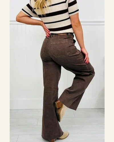 Casual Retro Dark Brown High Waisted Jeans Washed, view 3