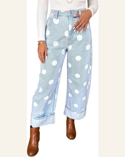 Polka Dot Barrel Jeans Casual High Waisted Daily, view 1