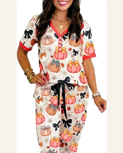 Pajamas Sets Funny Halloween Button Down Short Sleeve, view 3