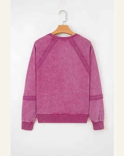 Vintage Lace Dahlia Mineral Wash Baggy Sweatshirt Patchwork, view 3