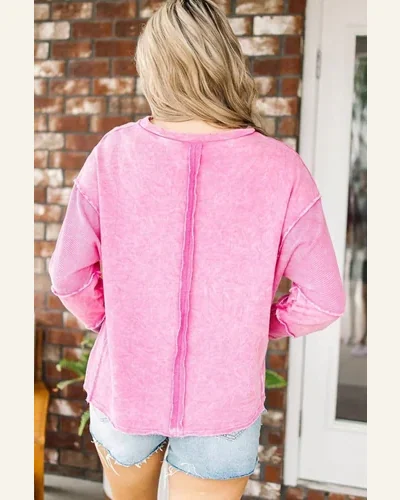 Casual Rose Seamed High Low Raw Edge Sweatshirt, view 2