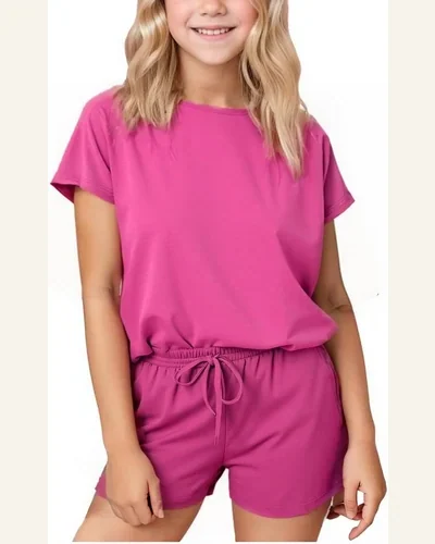 Girls Travel Outfits Set Cap Sleeve Drawstring Two, view 1
