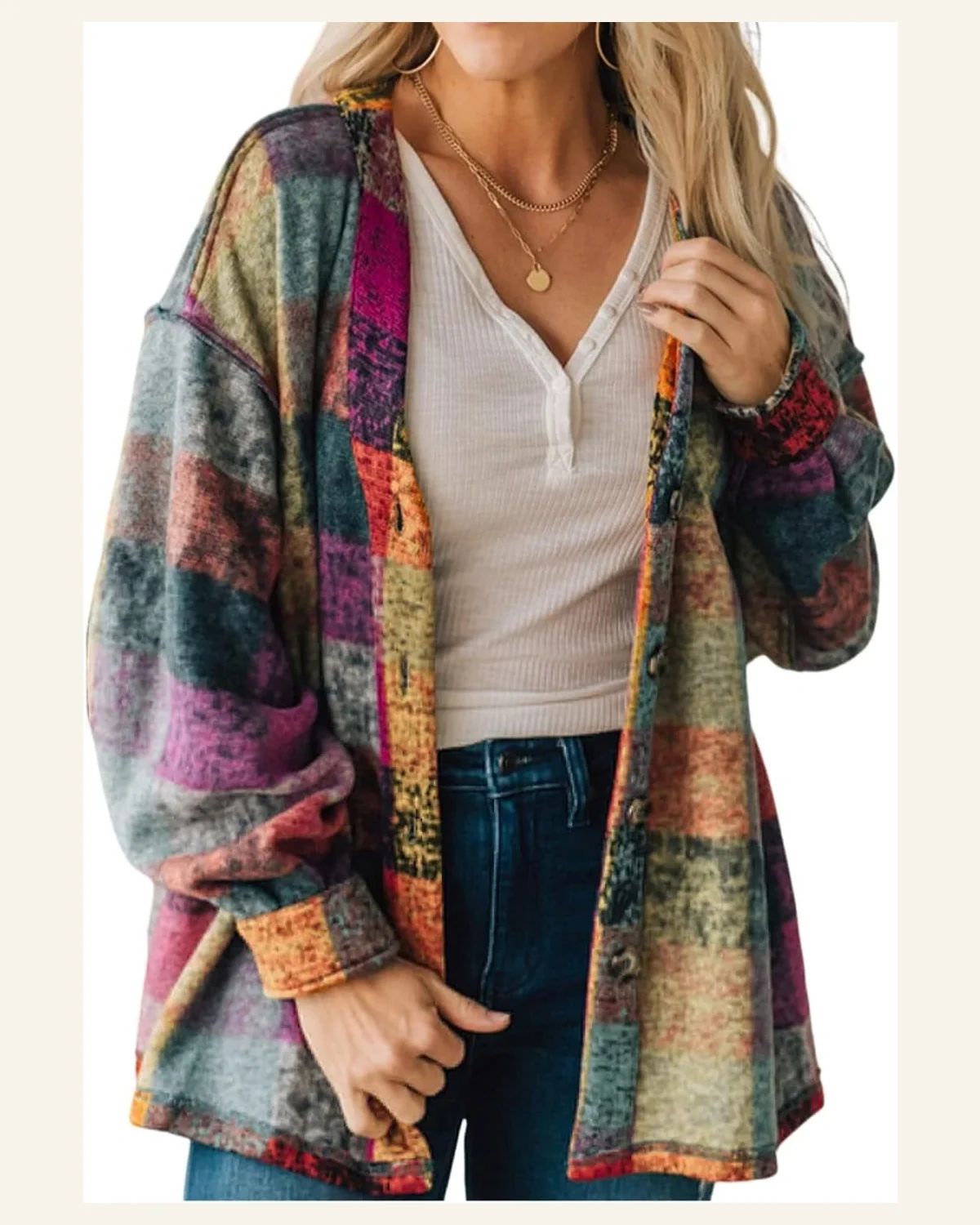 Shacket Jacket Casual Multicolor Brushed Checked Western Buttoned by SELINK