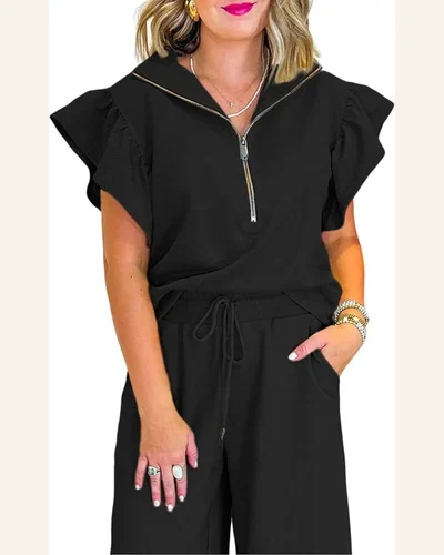 Two Piece Sets Summer Outfits Ruffle Cap Sleeve, view 1