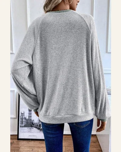 Tunic Tops Casual Light Grey Color Contrast Ribbed, view 2