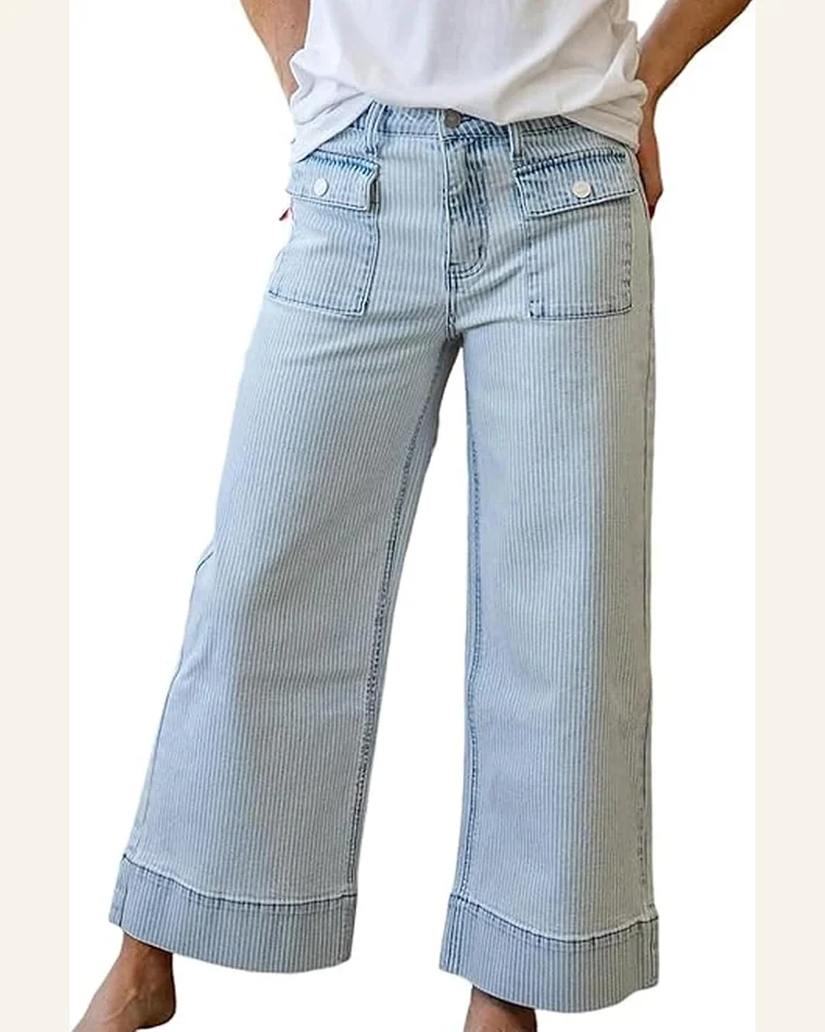 Casual High Waisted Jeans Button Pocket Wide Leg by SELINK
