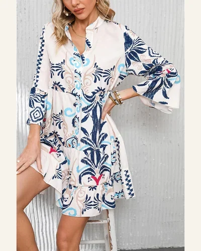 Summer Midi Dress V Neck Tribal Print Bracelet, view 4