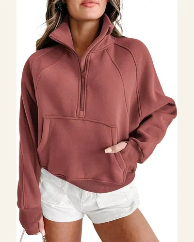 Half Zip Cropped Pullover Sweatshirts Long Sleeve Casual, view 1