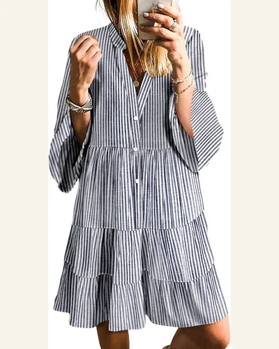 Long Sleeve Dresses Casual V Neck Tribal Mini, view 4