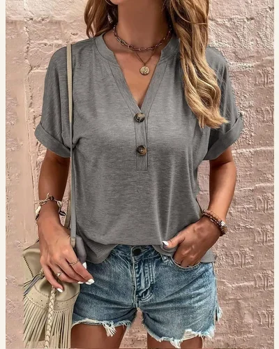 Casual Cap Sleeve T Shirts V Neck Summer, view 3