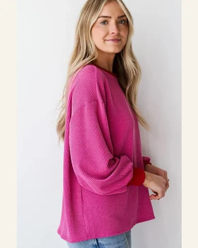 Tunic Tops Casual Bright Pink Corded Contrast Edge, view 3