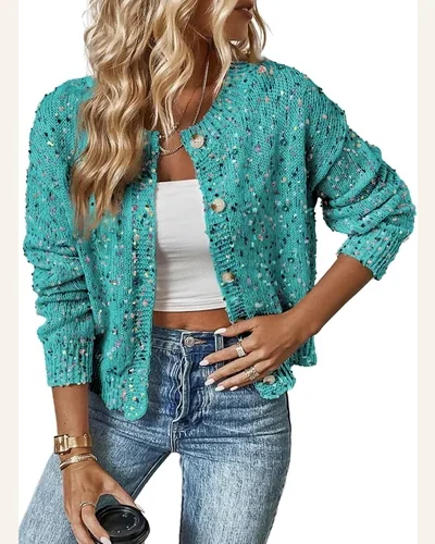 Cardigan Sweater Elegant Aruba Rhinestone Decor Confetti Sweater, view 4