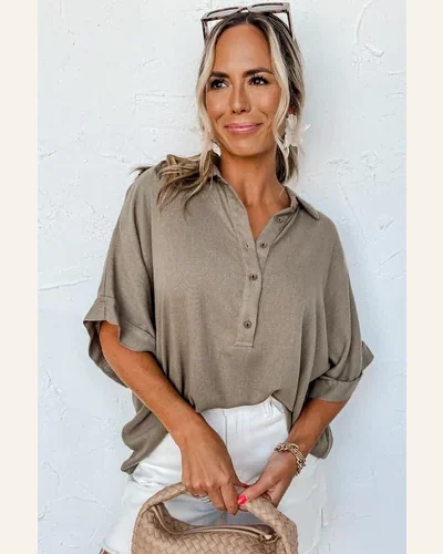 Short Sleeve T Shirt Casual Simply Taupe Collared, view 3