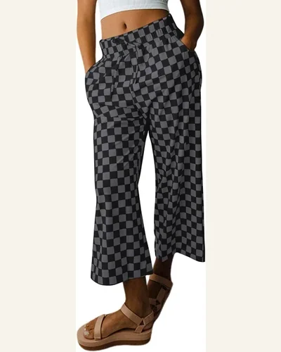 Casual Checkered Elastic High Waist Loose Pajama Pants, view 2