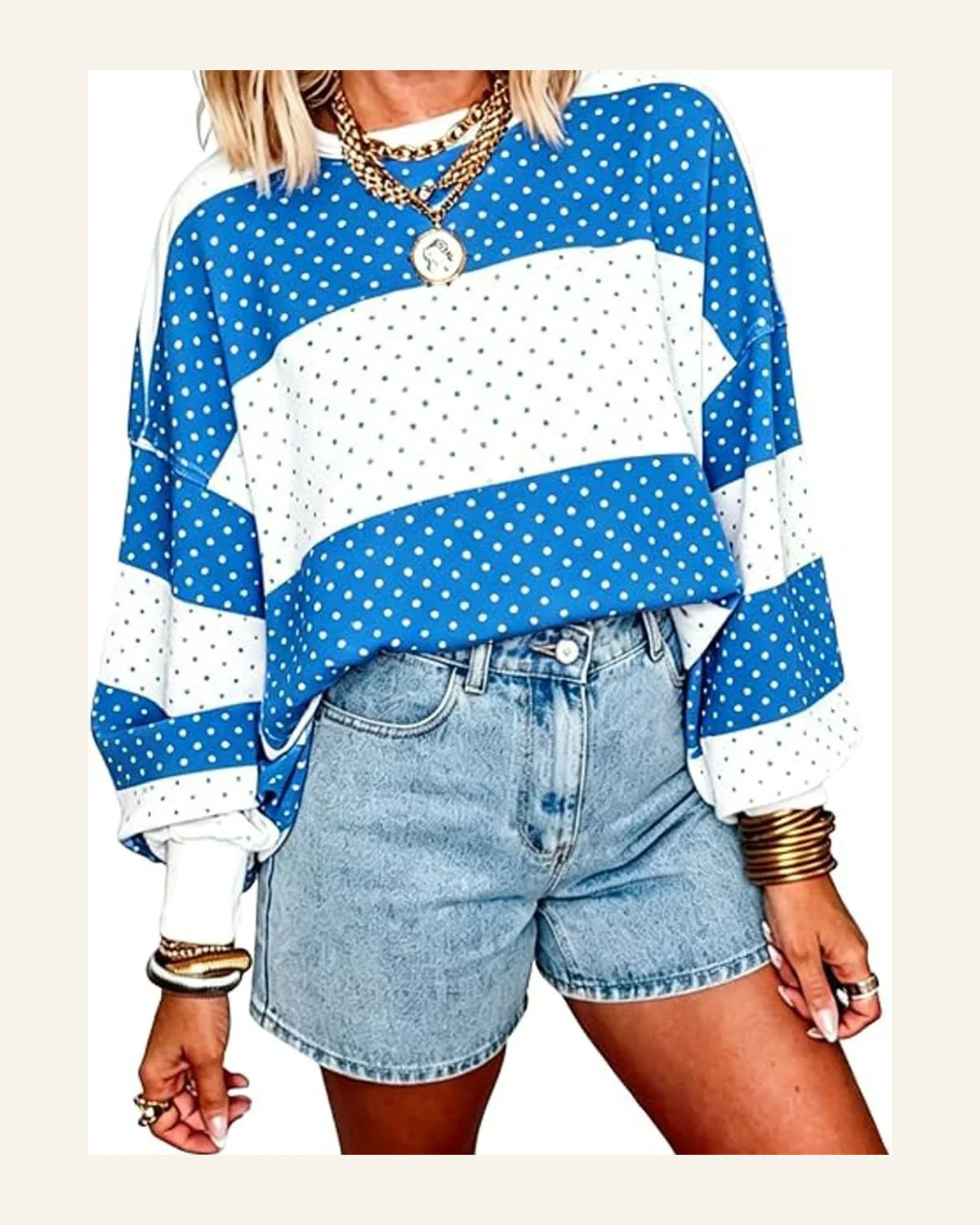 Casual Polka Dot Colorblock Patchwork Long Sleeve Tops by SELINK