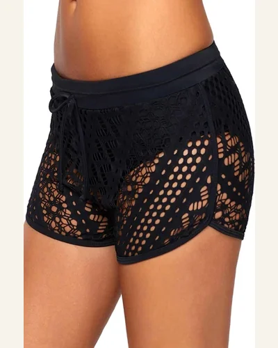 Drawstring Waist Lace Hollow Out Tankini Bottom, view 4