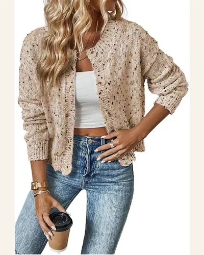 Cardigan Sweater Elegant Aruba Rhinestone Decor Confetti Sweater, view 1