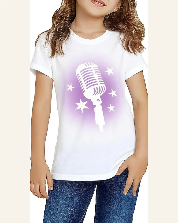 Kids Retro Microphone Star T Shirt Girls Music by SELINK