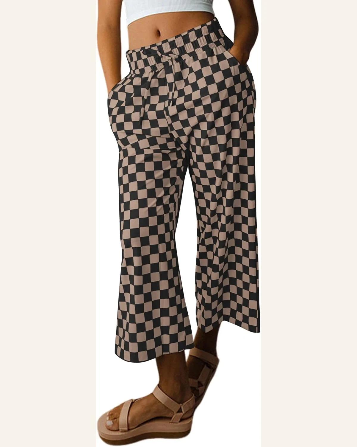 Casual Checkered Elastic High Waist Loose Pajama Pants by SELINK