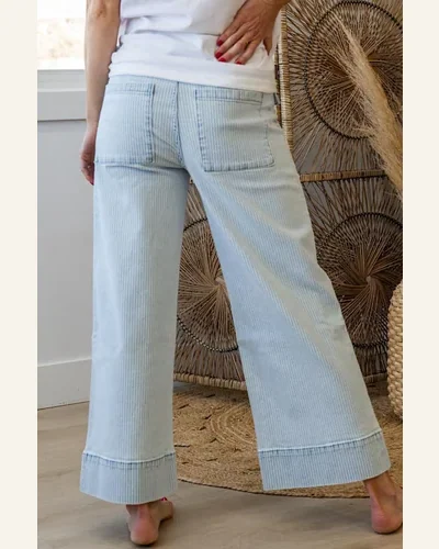 Casual High Waisted Jeans Button Pocket Wide Leg, view 3