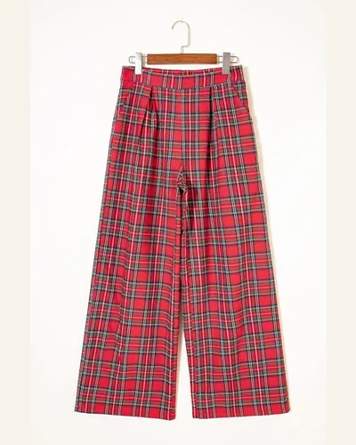 Casual Christmas Festive Plaid High Waist Wide Leg Pants, view 3