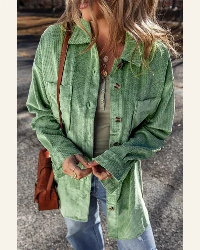 Shacket Jacket Basic Mist Green Patched Pocket Button, view 3