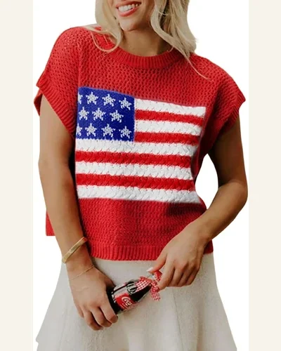 Summer Crochet Tops Hollow Out Cap Sleeve American, view 1