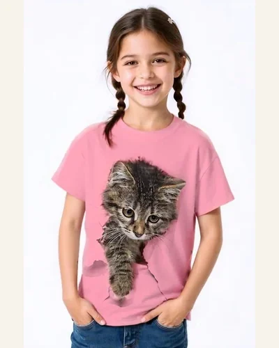 Girls Short Sleeve Casual 3D Graphic T Shirts, view 2