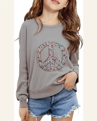 Girls Long Sleeve Tops Peace Sign Shirts Floral, view 1