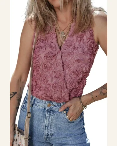 Bodysuit Elegant Heather Floral Textured V Neck Wrapped, view 1