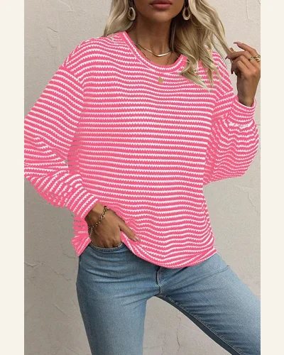 Tunic Tops Work Rose Stripe Round Neck Drop, view 4