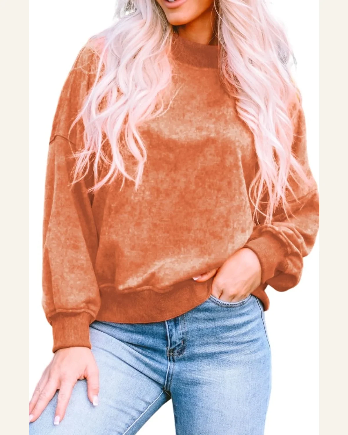 Casual Drop Shoulder Pullover Sweatshirts Solid Long Sleeve by SELINK