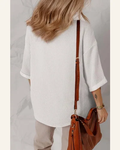 Tunic Tops Casual White Solid Color Corded Drop, view 2