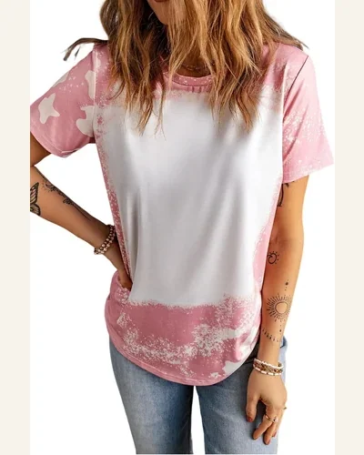 Short Sleeve T Shirt Casual Pink Tie Dye, view 1