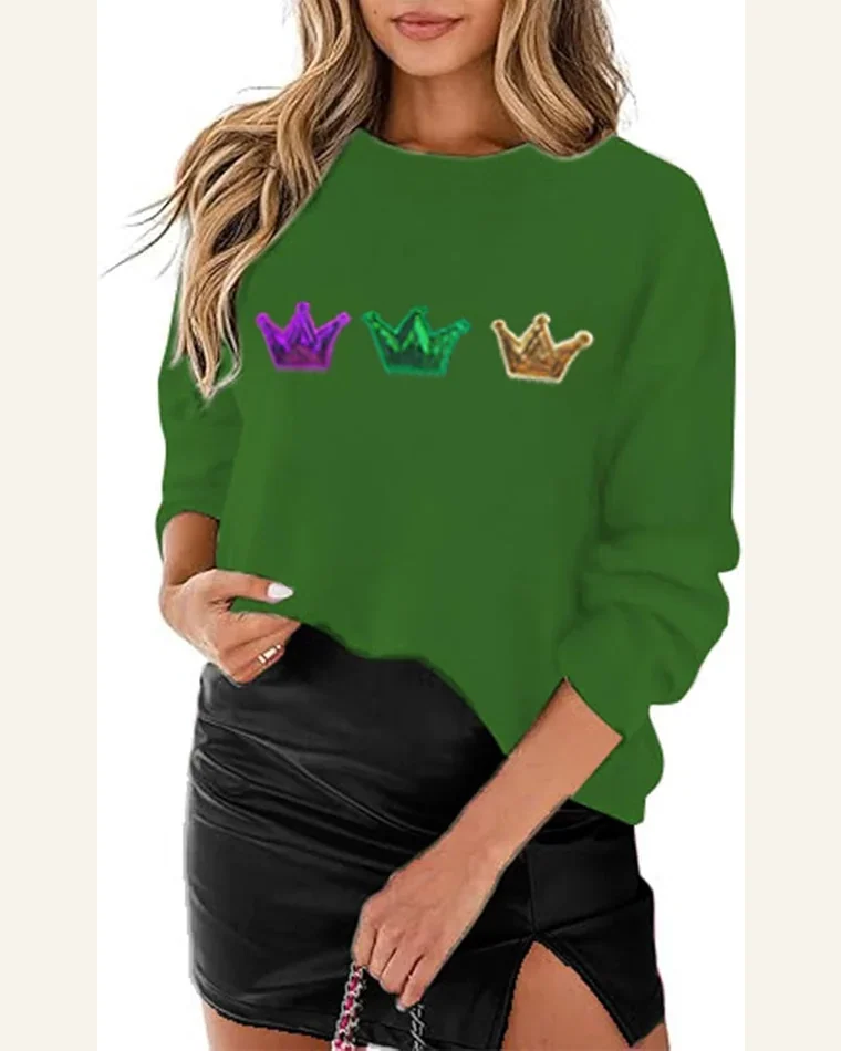 Mardi Gras Sweater Casual Long Sleeve Round Neck by SELINK