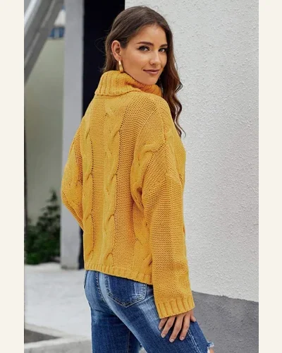 Pullover Sweater Tops Casual Yellow Cuddle Weather Cable, view 4