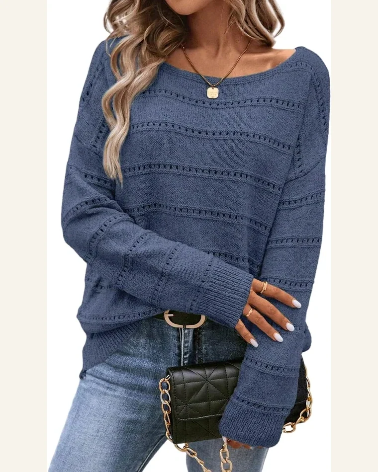 Pullover Sweater Tops Casual Real Teal Boat Neck by SELINK