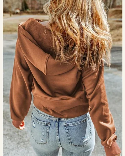 Hoodies Cropped Half Zip Pullover Thumb Hole Long, view 2