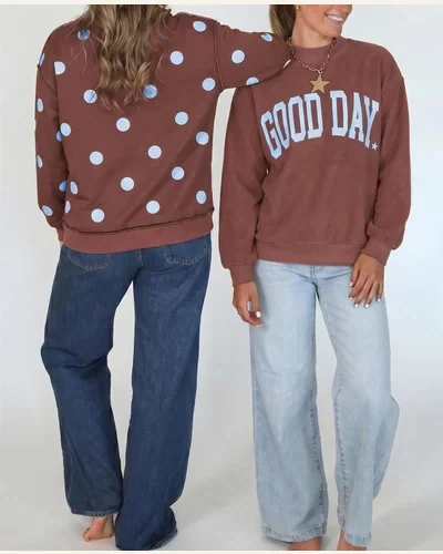Double Printed Reversible Mock Neck Sweatshirts Pullover Tops, view 2