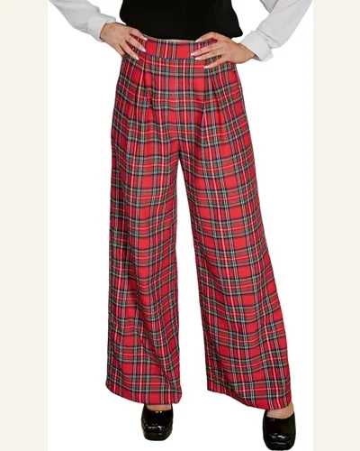 Casual Christmas Festive Plaid High Waist Wide Leg Pants, view 1