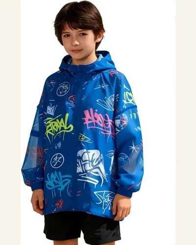 Boys Graffiti Print Hooded Sun Protection Jacket Kids, view 3
