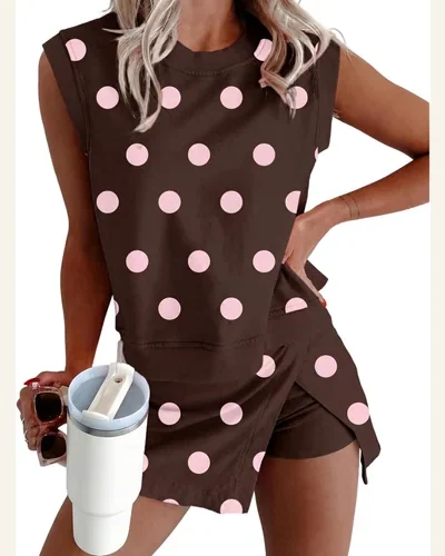 Polka Dot 2 Piece Outfits Summer Tank Split, view 4