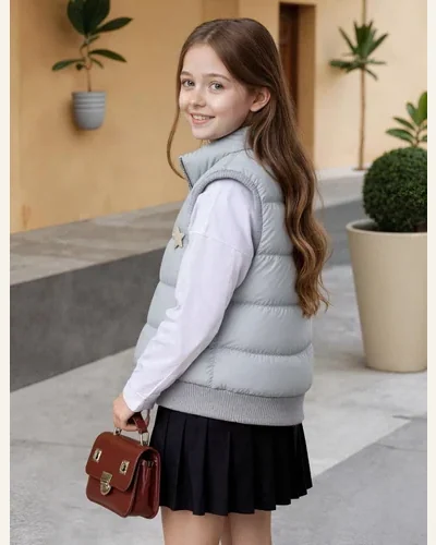 Girls Winter Puffer Vest Zipper Kids Lightweight Sleeveless, view 2