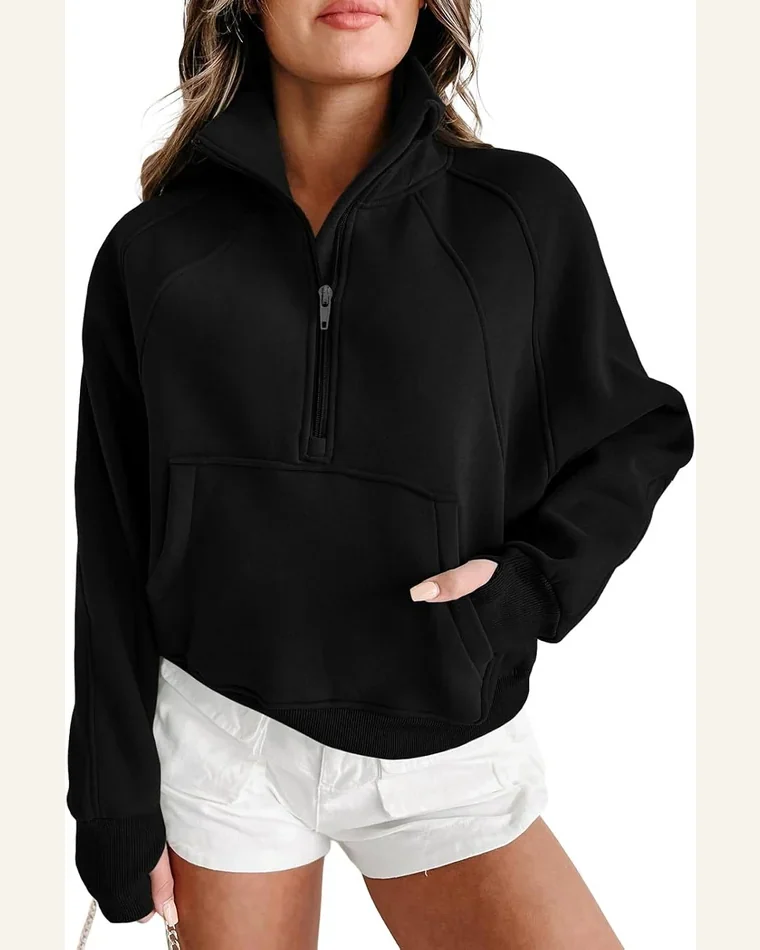 Pullover Sweatshirts Half Zip Cropped Casual Long Sleeve by SELINK