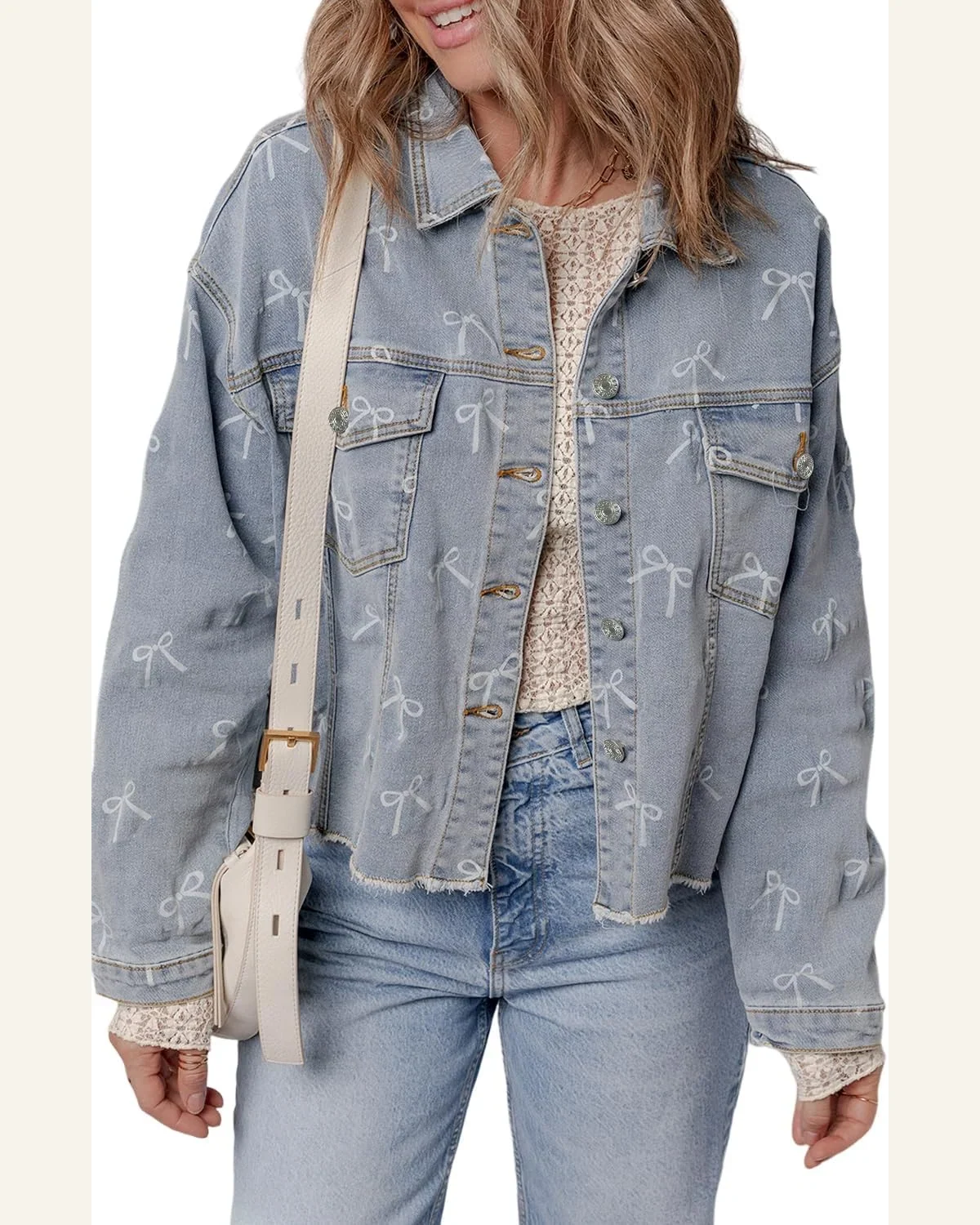 Casual Bow Knot Denim Jean Jacket Sky Blue by SELINK